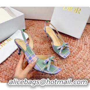 Classic Hot Dior Bow Green Blue Fabric Satin Heeled Slingback Sandals 6062701