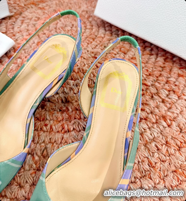 Classic Hot Dior Bow Green Blue Fabric Satin Heeled Slingback Sandals 6062701