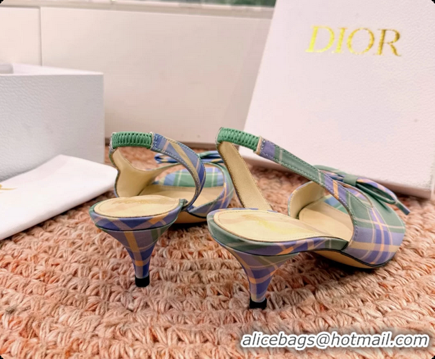 Classic Hot Dior Bow Green Blue Fabric Satin Heeled Slingback Sandals 6062701