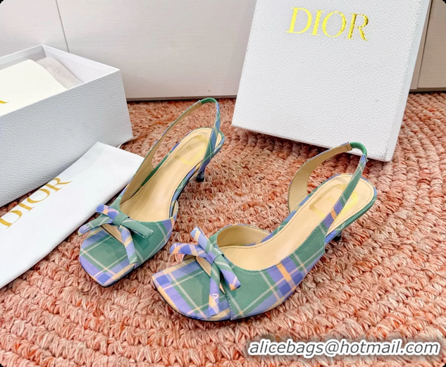 Classic Hot Dior Bow Green Blue Fabric Satin Heeled Slingback Sandals 6062701