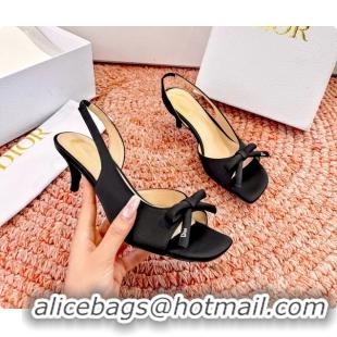 Grade Quality Dior Bow Black Satin Heeled Slingback Sandals 6062701