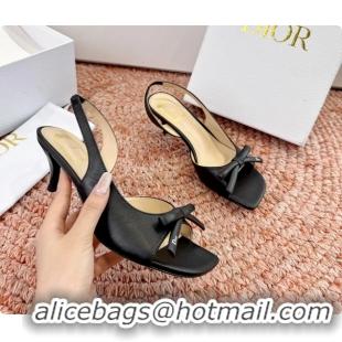 Luxurious Dior Bow Black Lambskin Leather Heeled Slingback Sandals 6062701