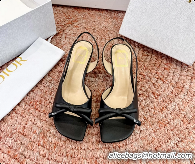 Luxurious Dior Bow Black Lambskin Leather Heeled Slingback Sandals 6062701
