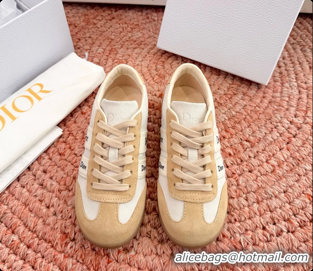 Low Cost Dior Ribbon Sneakers White Beige Suede Calfskin Leather 6062702