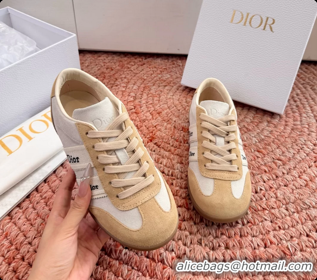 Low Cost Dior Ribbon Sneakers White Beige Suede Calfskin Leather 6062702