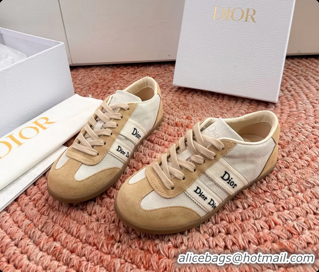 Low Cost Dior Ribbon Sneakers White Beige Suede Calfskin Leather 6062702