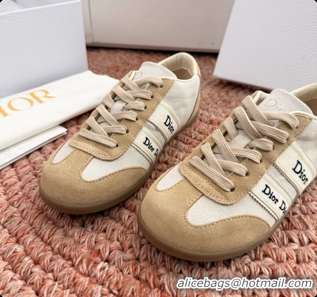Low Cost Dior Ribbon Sneakers White Beige Suede Calfskin Leather 6062702
