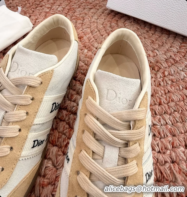 Low Cost Dior Ribbon Sneakers White Beige Suede Calfskin Leather 6062702