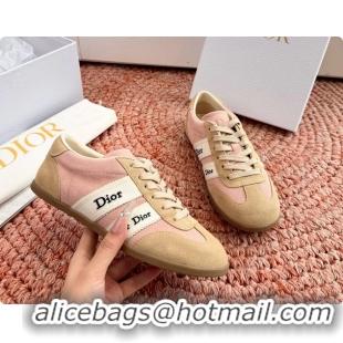 Shop Duplicate Dior Ribbon Sneakers Pink and Beige Suede Calfskin Leather 6062702