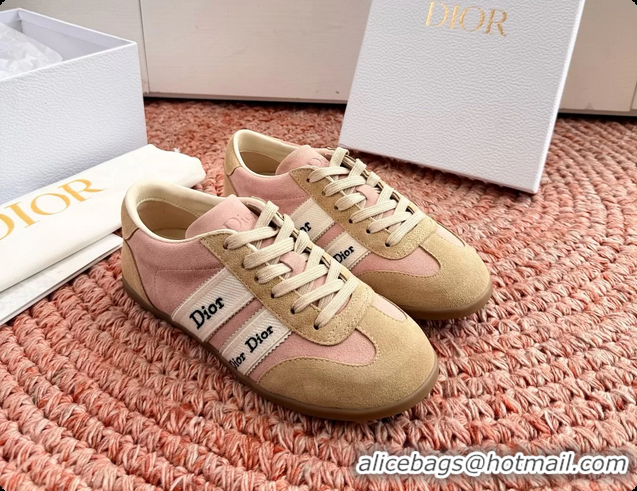 Shop Duplicate Dior Ribbon Sneakers Pink and Beige Suede Calfskin Leather 6062702