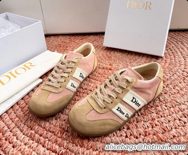 Shop Duplicate Dior Ribbon Sneakers Pink and Beige Suede Calfskin Leather 6062702