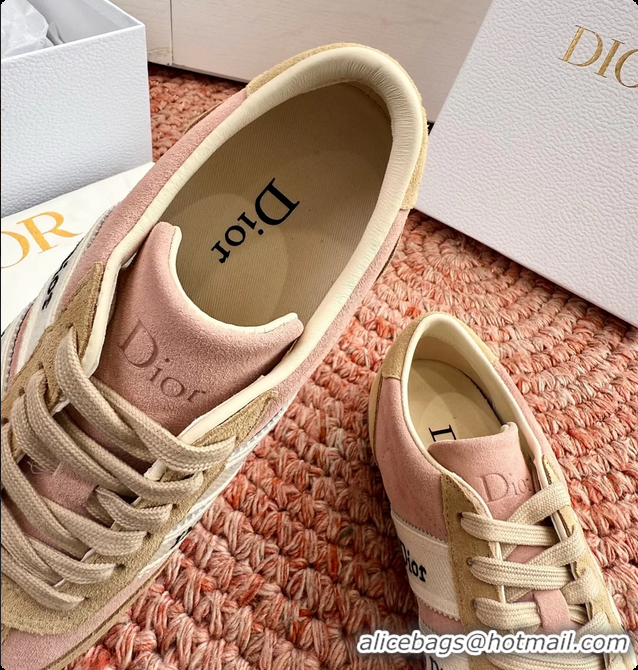 Shop Duplicate Dior Ribbon Sneakers Pink and Beige Suede Calfskin Leather 6062702