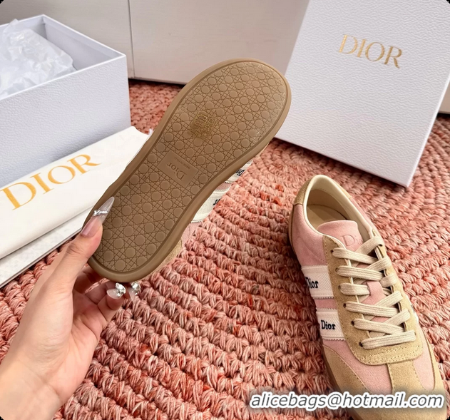 Shop Duplicate Dior Ribbon Sneakers Pink and Beige Suede Calfskin Leather 6062702