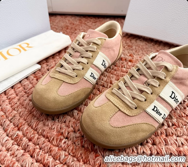 Shop Duplicate Dior Ribbon Sneakers Pink and Beige Suede Calfskin Leather 6062702