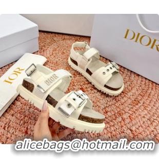 Best Price Dior Dioract White Leather Flat Sandals 6062703