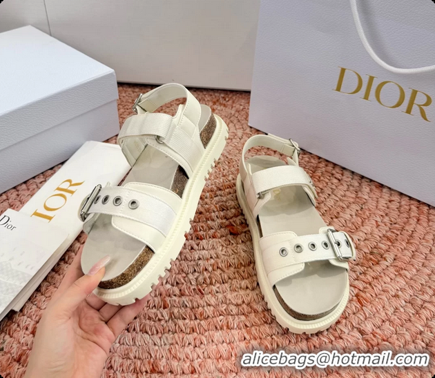 Best Price Dior Dioract White Leather Flat Sandals 6062703