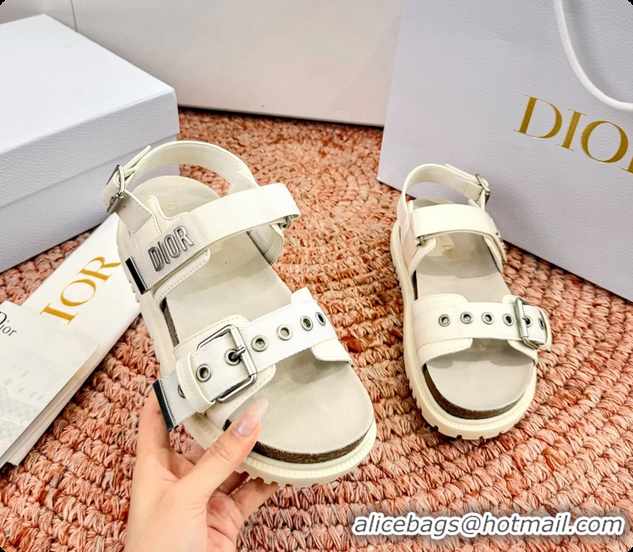 Best Price Dior Dioract White Leather Flat Sandals 6062703