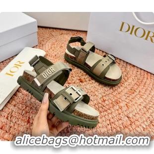 Grade Quality Dior Dioract Khaki Leather Flat Sandals 6062703