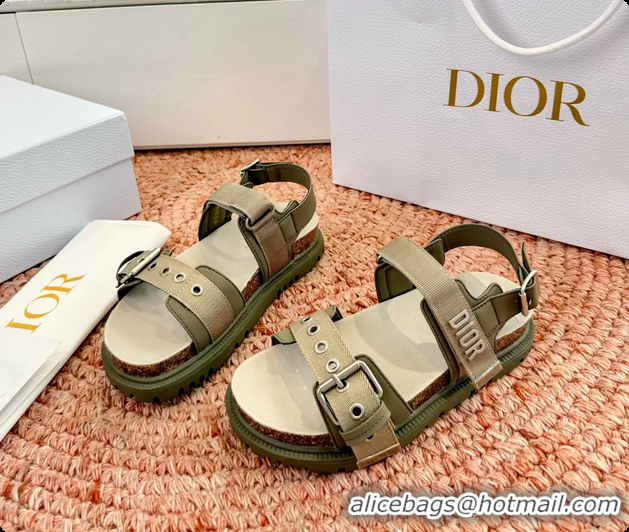 Grade Quality Dior Dioract Khaki Leather Flat Sandals 6062703