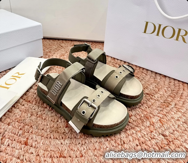 Grade Quality Dior Dioract Khaki Leather Flat Sandals 6062703