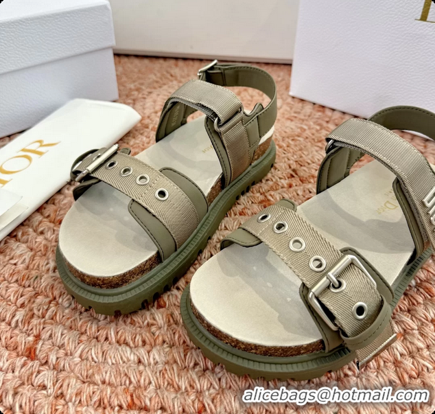 Grade Quality Dior Dioract Khaki Leather Flat Sandals 6062703