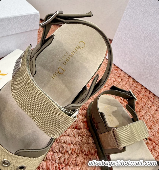 Grade Quality Dior Dioract Khaki Leather Flat Sandals 6062703