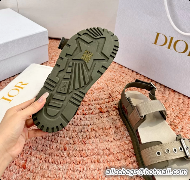 Grade Quality Dior Dioract Khaki Leather Flat Sandals 6062703