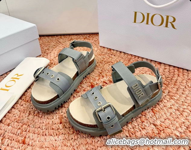 Classic Hot Dior Dioract Gray Leather Flat Sandals 6062703