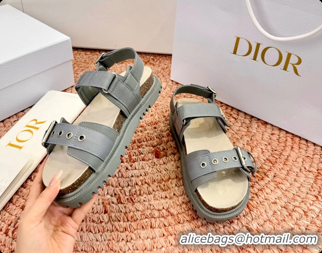 Classic Hot Dior Dioract Gray Leather Flat Sandals 6062703
