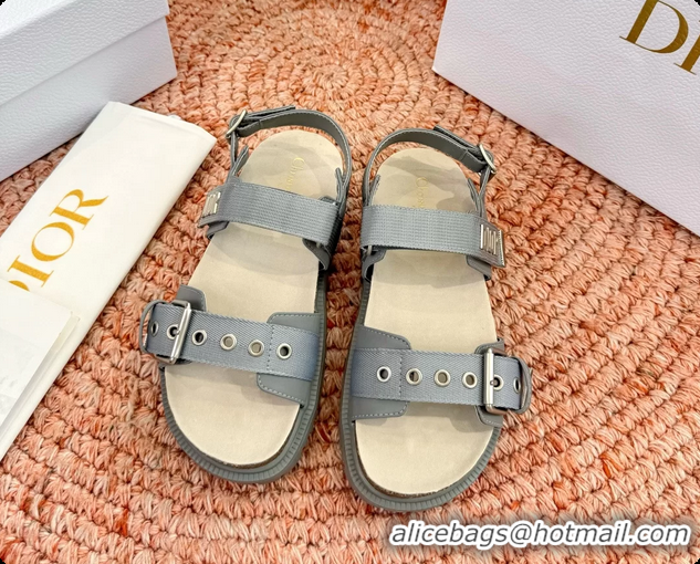 Classic Hot Dior Dioract Gray Leather Flat Sandals 6062703