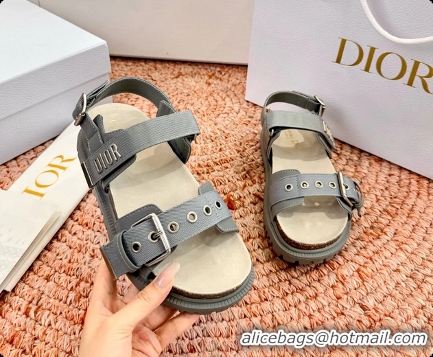 Classic Hot Dior Dioract Gray Leather Flat Sandals 6062703