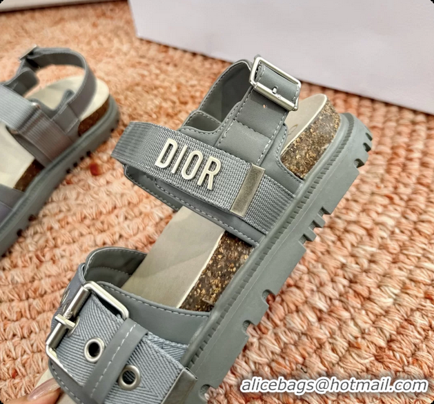 Classic Hot Dior Dioract Gray Leather Flat Sandals 6062703
