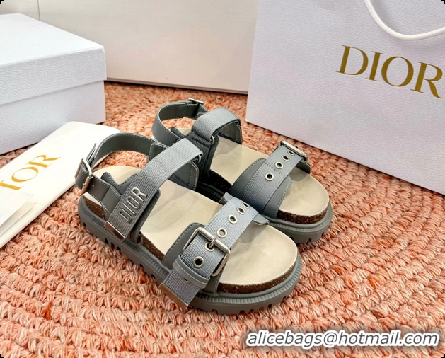 Classic Hot Dior Dioract Gray Leather Flat Sandals 6062703