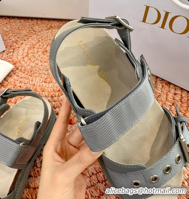 Classic Hot Dior Dioract Gray Leather Flat Sandals 6062703