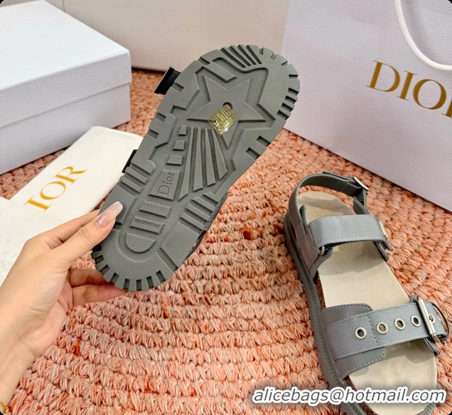 Classic Hot Dior Dioract Gray Leather Flat Sandals 6062703
