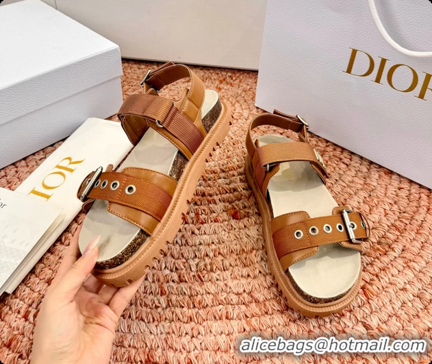Top Grade Dior Dioract Brown Leather Flat Sandals 6062703
