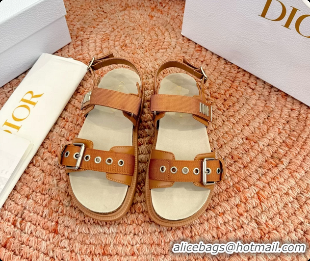 Top Grade Dior Dioract Brown Leather Flat Sandals 6062703