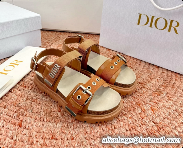 Top Grade Dior Dioract Brown Leather Flat Sandals 6062703