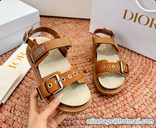 Top Grade Dior Dioract Brown Leather Flat Sandals 6062703