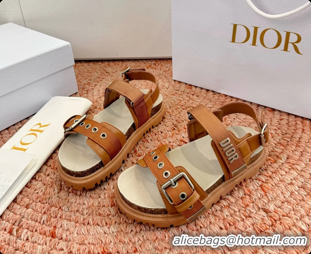 Top Grade Dior Dioract Brown Leather Flat Sandals 6062703