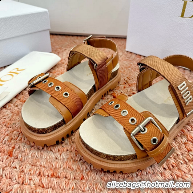 Top Grade Dior Dioract Brown Leather Flat Sandals 6062703