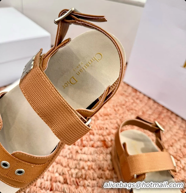 Top Grade Dior Dioract Brown Leather Flat Sandals 6062703