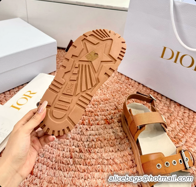 Top Grade Dior Dioract Brown Leather Flat Sandals 6062703