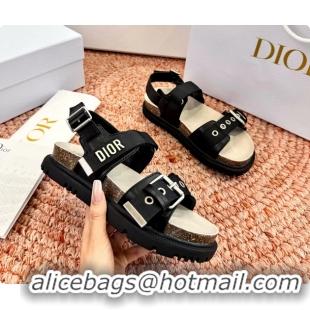 Low Price Dior Dioract Black Leather Flat Sandals 6062703