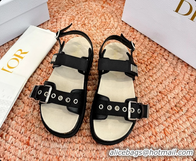 Low Price Dior Dioract Black Leather Flat Sandals 6062703