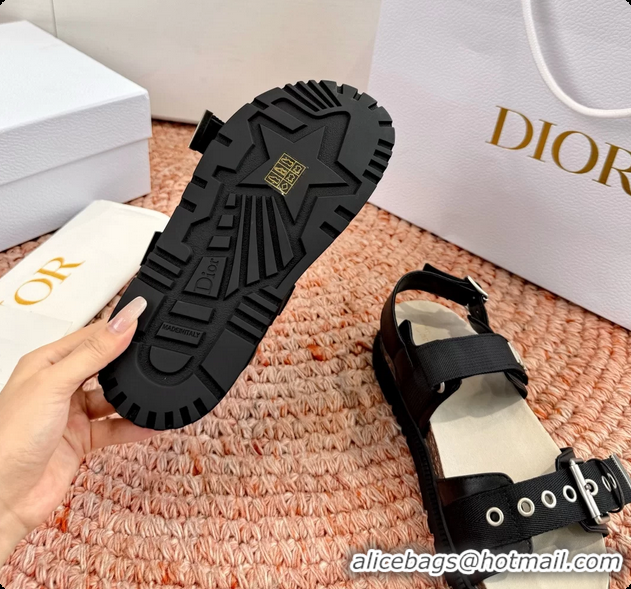 Low Price Dior Dioract Black Leather Flat Sandals 6062703