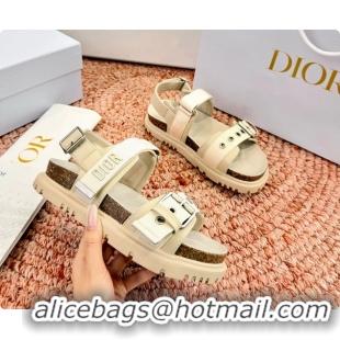 Luxurious Dior Dioract Beige Leather Flat Sandals 6062703