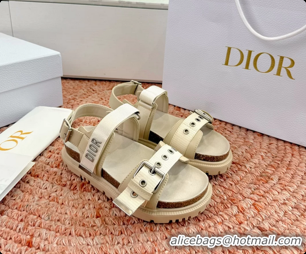 Luxurious Dior Dioract Beige Leather Flat Sandals 6062703