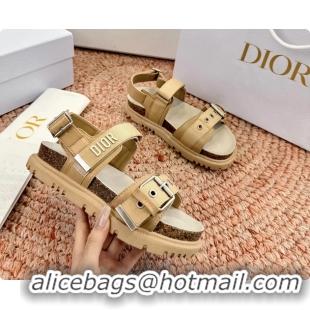 Discount Dior Dioract Beige Leather Flat Sandals 6062703