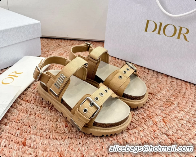 Discount Dior Dioract Beige Leather Flat Sandals 6062703